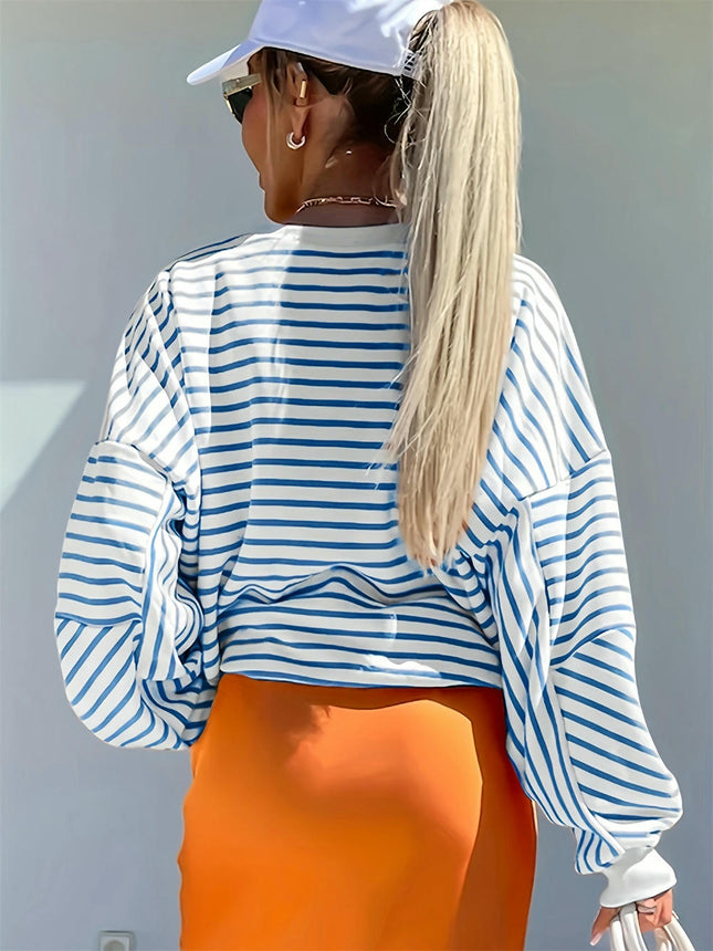 Women's Striped Round Neck Sweater Casual Fashion Pullover Long Sleeve Top