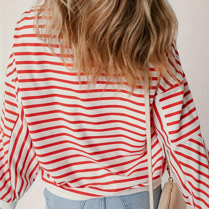 Women's Striped Round Neck Sweater Casual Fashion Pullover Long Sleeve Top