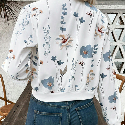 Women's Baseball Short Jacket Floral Long Sleeve Zip Up Baseball Bomber Jacket Coat