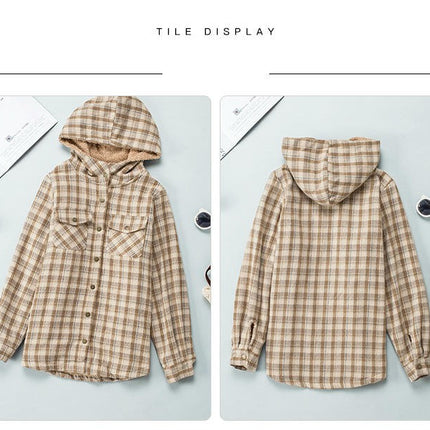 Women's Flannel Hooded Plaid Thick Coat Winter Coat for Warmth Button down Fuzzy Jacket