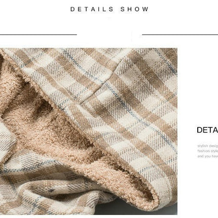 Women's Flannel Hooded Plaid Thick Coat Winter Coat for Warmth Button down Fuzzy Jacket