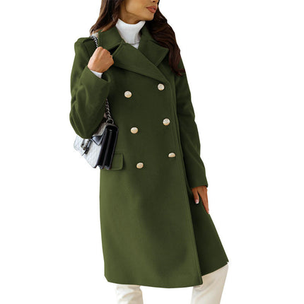 Womens Long Wool Coat Lapel Double Breasted Trench Coat Fall Winter Clothes