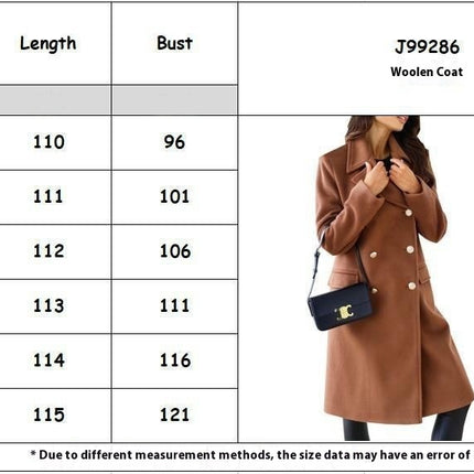 Womens Long Wool Coat Lapel Double Breasted Trench Coat Fall Winter Clothes