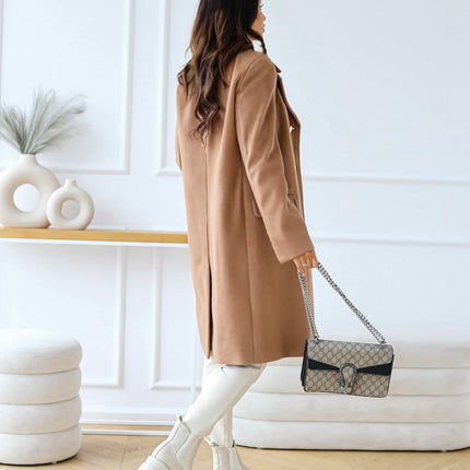 Womens Long Wool Coat Lapel Double Breasted Trench Coat Fall Winter Clothes