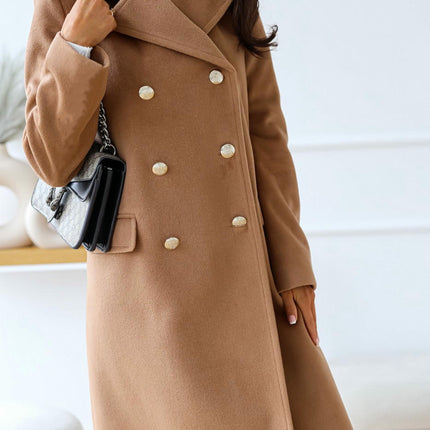 Womens Long Wool Coat Lapel Double Breasted Trench Coat Fall Winter Clothes