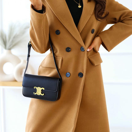 Women's Winter Wool Coat Casual Notch Lapel Double-Breasted Long Wool Peacoat