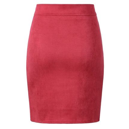 Women's Pencil Mini Skirt High Waist Bodycon Zipper Faux Suede Short Skirt