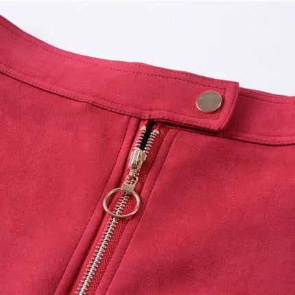 Women's Pencil Mini Skirt High Waist Bodycon Zipper Faux Suede Short Skirt