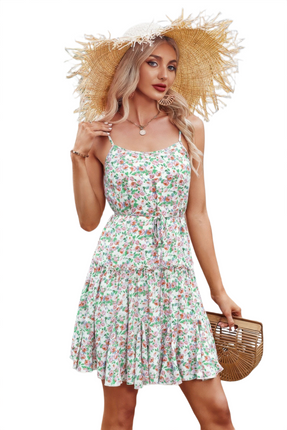 Womens Dresses Floral Sleeveless A Line Ruffle Hem Mini Dress Chic Lightweight Basic Summer Sundress