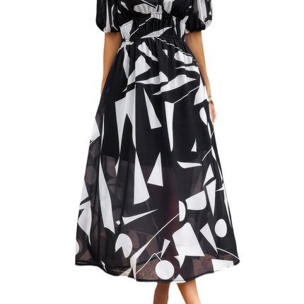 Womens Dresses Bohemian V Neck Elastic Waisted Band Midi Dress Chic Lightweight Basic Summer Sundress