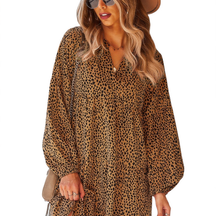 Womens Dresses V Neck Drop Shoulder Cheetah Print Tunic Dress Casual Chic Lightweight Basic Summer Sundress