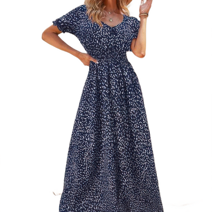 Womens Dresses Allover Print Puff Sleeve Ruched Shirred Dress Casual Lightweight Basic Summer Sundress
