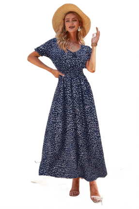 Womens Dresses Allover Print Puff Sleeve Ruched Shirred Dress Casual Lightweight Basic Summer Sundress