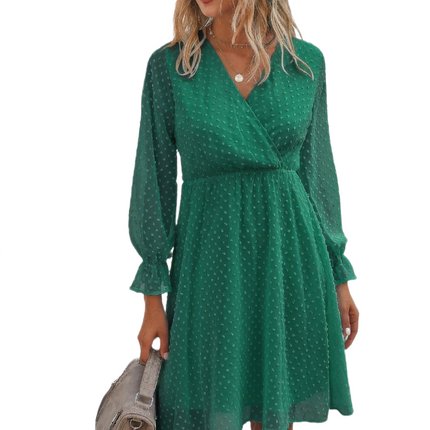 Womens Dresses Solid Swiss Dot Flounce Sleeve Shirred Midi Dress Casual Lightweight Basic Summer Sundress