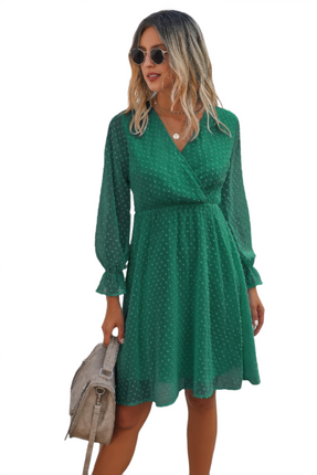 Womens Dresses Solid Swiss Dot Flounce Sleeve Shirred Midi Dress Casual Lightweight Basic Summer Sundress