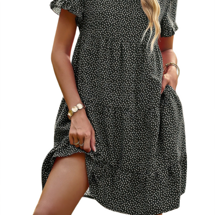 Womens Dresses Floral Polka Dots Boat Neck Loose A Line Midi Dress Casual Lightweight Basic Summer Sundress