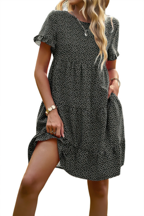 Womens Dresses Floral Polka Dots Boat Neck Loose A Line Midi Dress Casual Lightweight Basic Summer Sundress