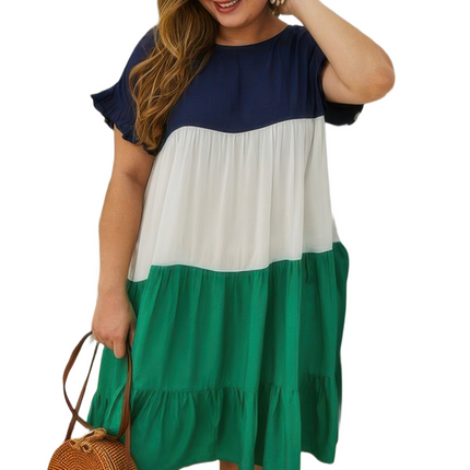 Womens Dresses Plus Size Color Block Splicing Dresses Casual Chic Lightweight Basic Summer Sundress