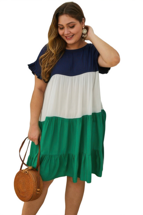 Womens Dresses Plus Size Color Block Splicing Dresses Casual Chic Lightweight Basic Summer Sundress
