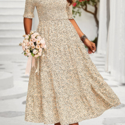 Women‘s Dresses Summer Boho Lightweight Sundress Print Off Shoulder Ruffle Hem Floral Dress