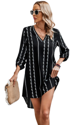 Women Dresses Striped Print Roll Tab Sleeve Tunic Loose Casual Chic Lightweight Basic Summer Sundress