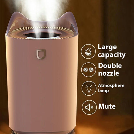 Large Capacity Double Spray Humidifier-Home Bedroom Office Night Light Digital Display Humidifier