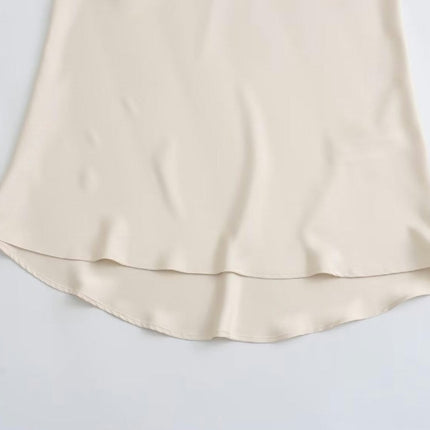 Women's Summer Candy Color College Style Satin High Waist Maxi Half Body Skirt