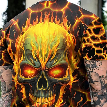 Men's Skull Print T-shirt, Casual Short Sleeve Crew Neck Tee, Men's Clothing For Outdoor