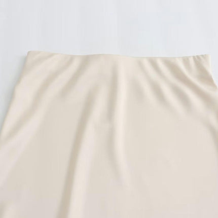 Women's Summer Candy Color College Style Satin High Waist Maxi Half Body Skirt