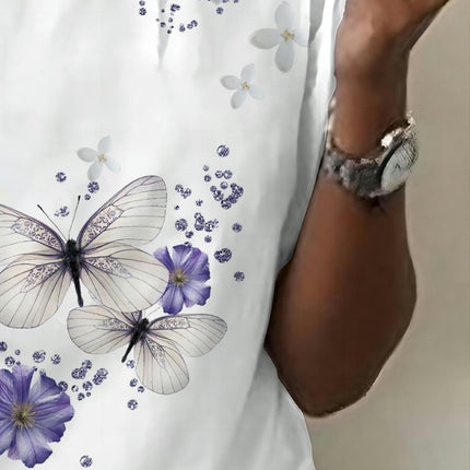 Butterfly Graphic Crew Neck Loose Fit Short Sleeve Tee Women's T-Shirt for Outdoor Activities