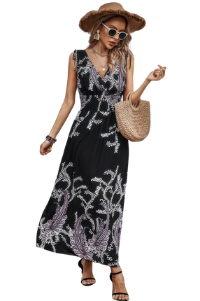 Womens Dresses Cross V Neck Floral Print Sleeveless Fit Lightweight Long Dress Casual Chic Basic Summer Sundress