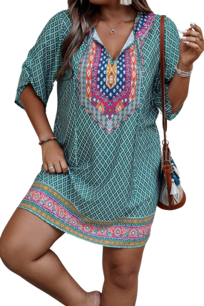 Womens Dresses Plus Size V Neck Printed Loose Fit Midi Dress Casual Chic Lightweight Summer Sundress