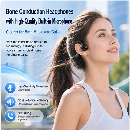Bone Conduction Bluetooth Headphones, Open-Ear Wireless Earphones with Soft Cushion, Lightweight, 10H Playtime, Physical Buttons, Type-C Fast Charging, Water Resistant, for Running, Sports, Telework