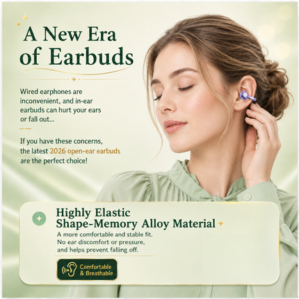 Bluetooth Wireless Earbuds, Hi-Fi Sound, Bluetooth 5.4 Instant Pairing, Open-Ear Clip-On Air Conduction Headphones, Innovative Bone Conduction Style, Up to 60H Playback, Mic, Type-C Fast Charging, Lightweight, LED Battery Display, Single/Dual Ear Use