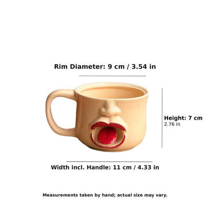 English size guide for tongue-out ceramic mug