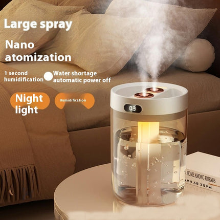 Large Capacity Double Spray Humidifier-Home Bedroom Office Night Light Digital Display Humidifier
