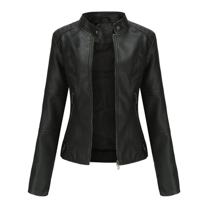 N767 women's Black faux leather moto jacket – original supplier main image 2