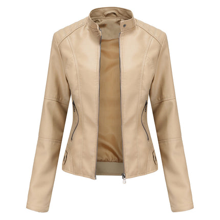 N767 women's Khaki faux leather moto jacket – original supplier main image 5