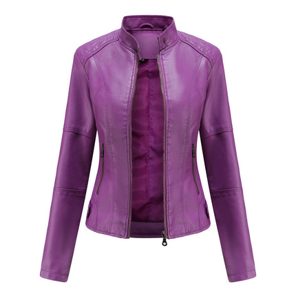 N767 women's Purple faux leather moto jacket – original supplier main image 6