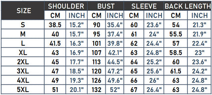 N767 women's fitted faux leather moto jacket size chart, S to 5XL with garment dimensions