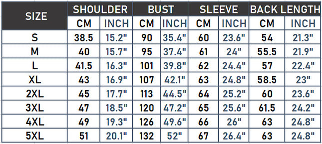 N767 women's fitted faux leather moto jacket size chart, S to 5XL with garment dimensions