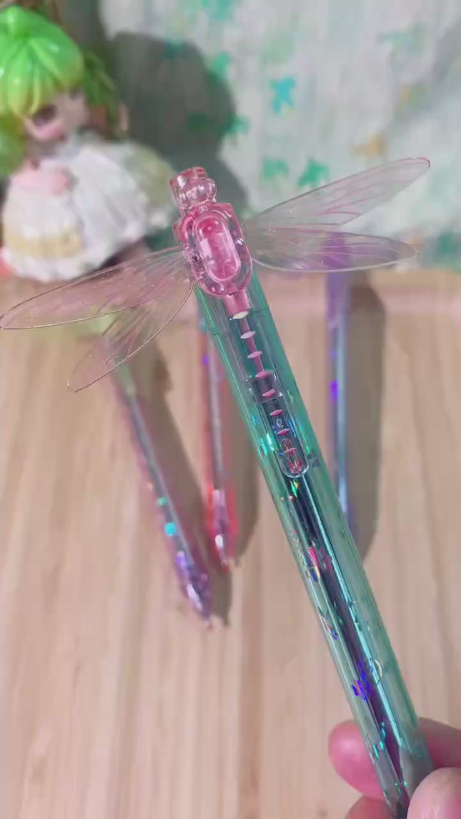 4Pcs Gleaming Dragonfly Pens | Movable Transparent Wings
