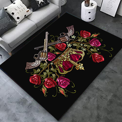 Teppich mit Rosenschädel, dekorativer Teppich, rote Lippen, Innenteppiche, Teppiche und Teppiche mit weichen und bequemen Teppichen, die für Wohnzimmer und Schlafzimmer verwendet werden