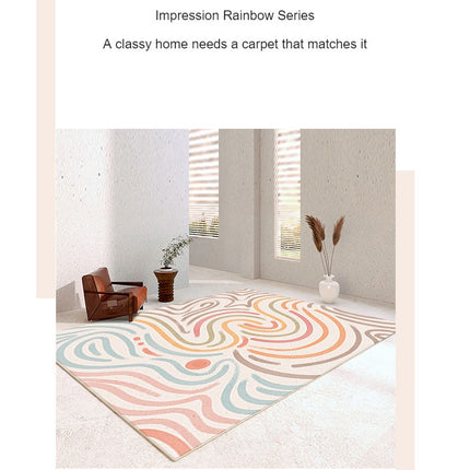Low Pile Rug Cute Rainbow Non-Slip Soft Area Carpet Runner Rugs Carpets Indoor Outdoor Home Decor for Living Room Bedroom Kids Room
