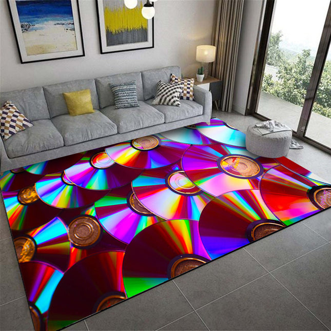Teppich für den Innenbereich, Vinyl-Schallplatte auf bunten Texturen, Bodenteppiche, Teppiche und Teppiche für Zuhause, Wohnzimmer, Couchtisch, rutschfester Teppich, Heimdekoration