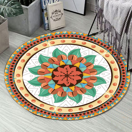 Round Rugs 3D Ethnic Printed Rug Vintage Washable Suppleness Rugs And Carpet with for Bedroom Hallway Living Room Carpets