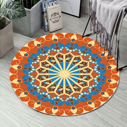Round Rugs 3D Ethnic Printed Rug Vintage Washable Suppleness Rugs And Carpet with for Bedroom Hallway Living Room Carpets