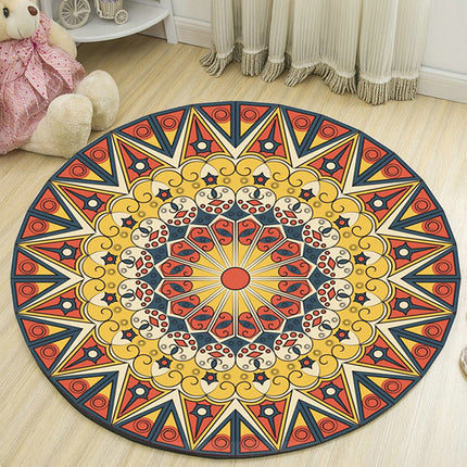 Round Rugs 3D Ethnic Printed Rug Vintage Washable Suppleness Rugs And Carpet with for Bedroom Hallway Living Room Carpets