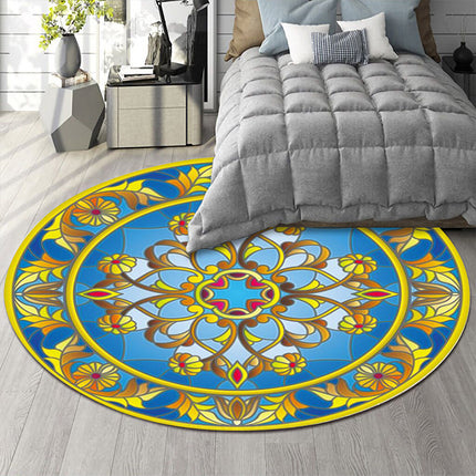 Round Rugs 3D Ethnic Printed Rug Vintage Washable Suppleness Rugs And Carpet with for Bedroom Hallway Living Room Carpets