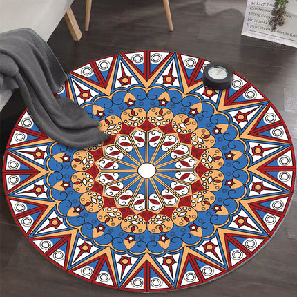 Round Rugs 3D Ethnic Printed Rug Vintage Washable Suppleness Rugs And Carpet with for Bedroom Hallway Living Room Carpets